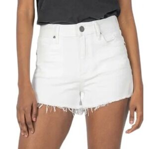 Kut from the Kloth Jane High Rise White Denim Shorts Frayed Hem Size 6